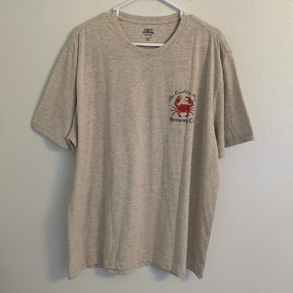 IZOD Saltwater Relaxed Classics Graphic Short Sleeve Tee Shirt Oatmeal Size XXL